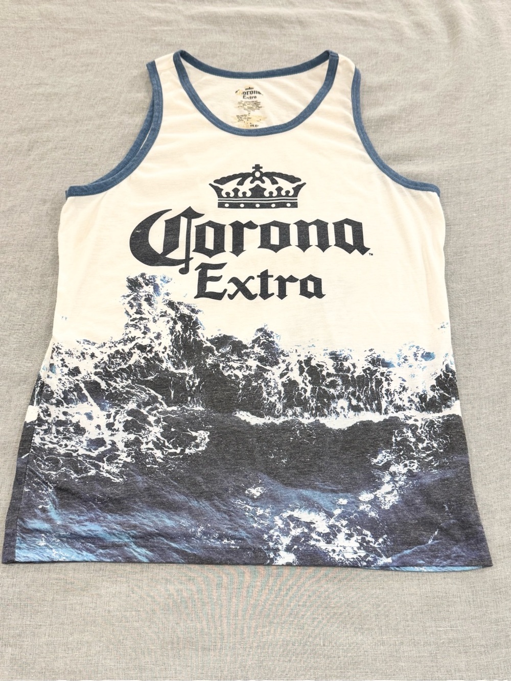 Corona White Tank Top with Navy Wave Graphic Size M Summer Beer